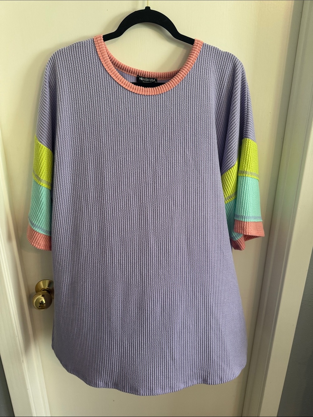 Hemish Lavender Waffle Knit Colorblock Tee with Pastel Accents